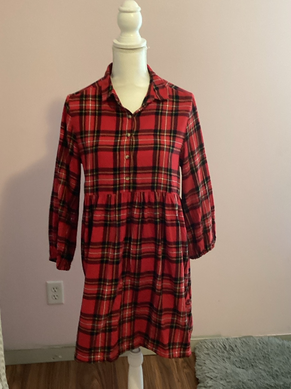 Old Navy Red Plaid Button-Front Shirt Dress